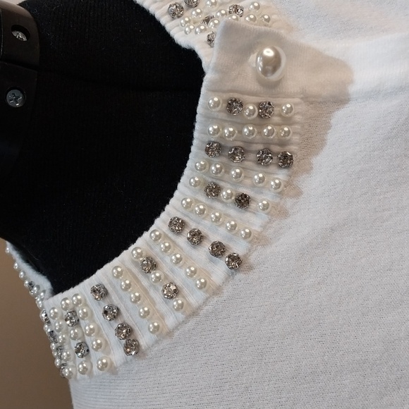 Nwt Liv MILANO Pearl-Embellished White Women's Sweater - Picture 8 of 10